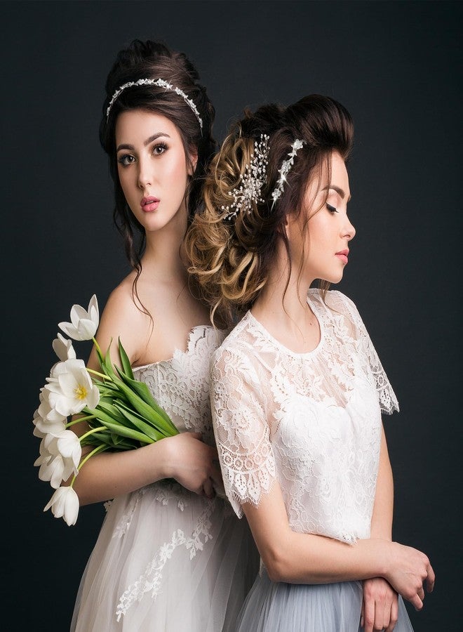 Ymapinc Wedding Headband for Women, Rhinestone Silver Flower Bridal Headpieces Bride Crown Tiara Bling Headbands for Elegant Fancy Vbedazzled Hair Accessories - Image 5